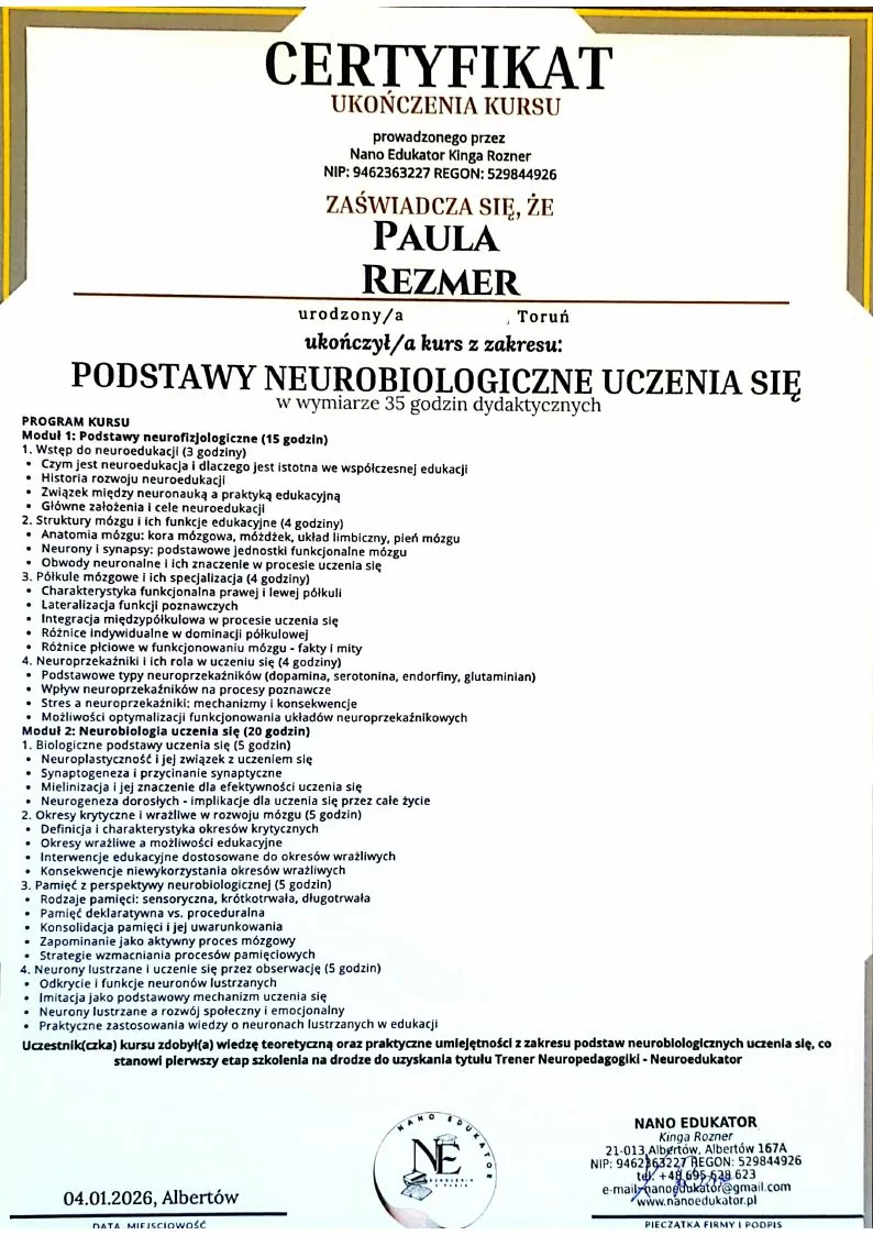 Certyfikat Paula Rezmer – dokument numer 5